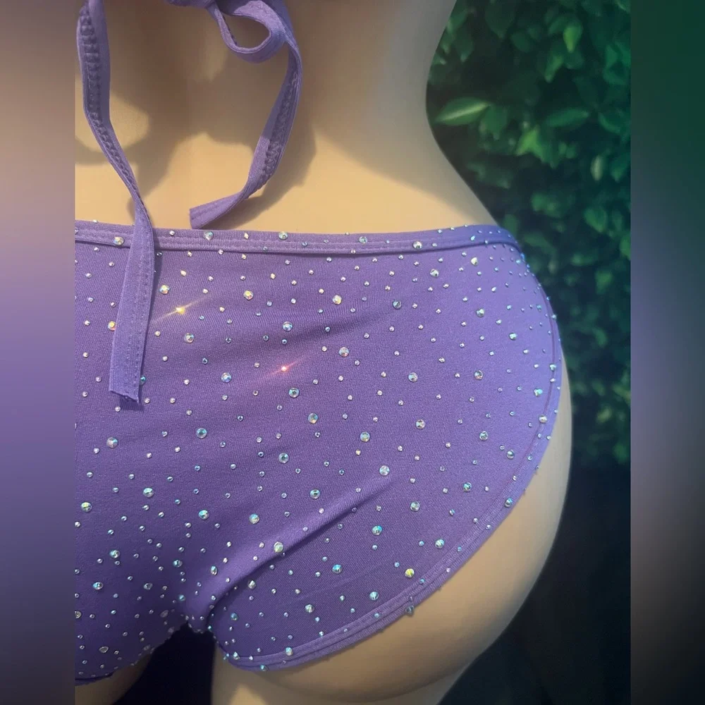 Purple Rhinestone Bikini Exotic Dancewear Stripper Outfit